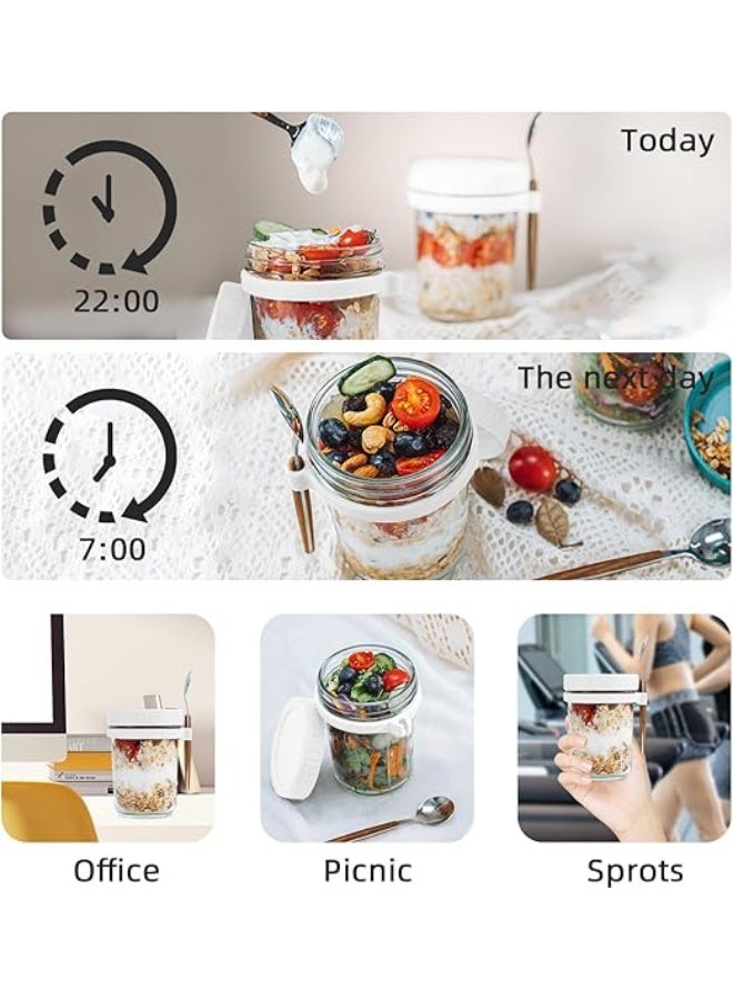2-Pack Glass Storage Jars with Airtight Lids & Spoon | Overnight Oats Jars,Container with Measurement Marks, Wide Mouth Portable Jars Breakfast Container for Salads, Yogurt, Cereal Milk, Oatmeal,& More 300ml ( White ) - Image 2